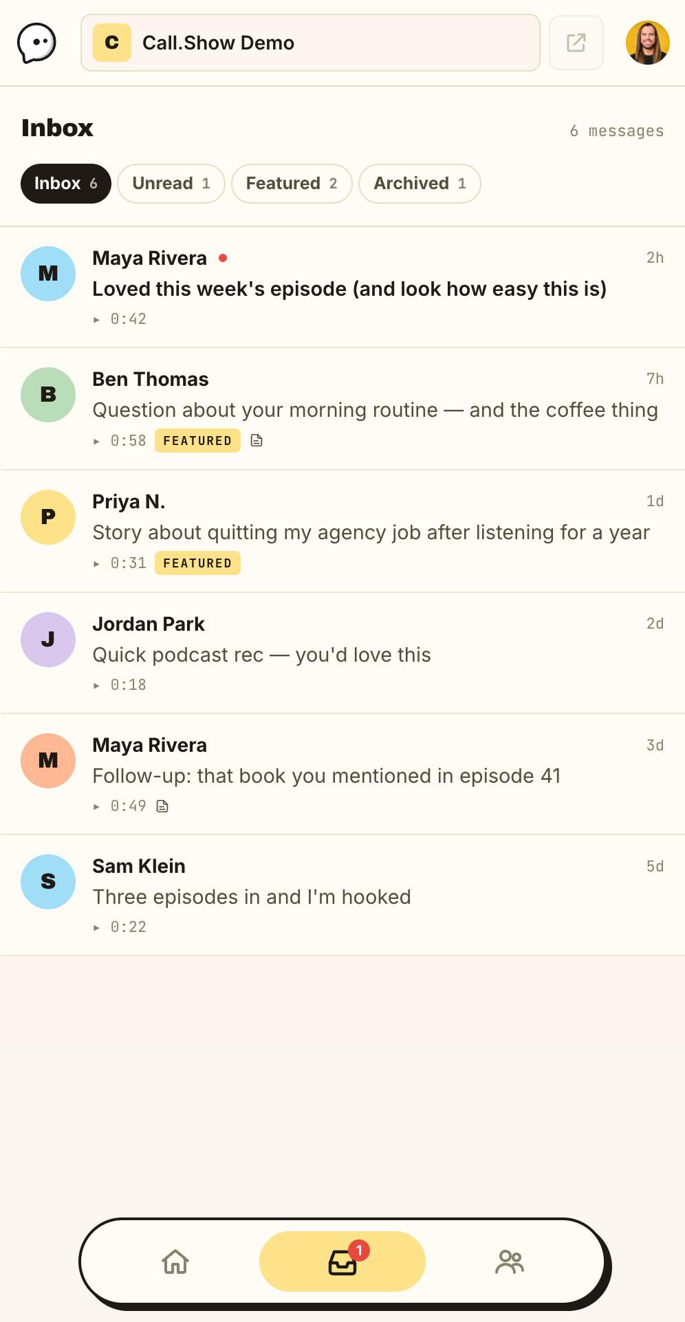 The inbox on a phone